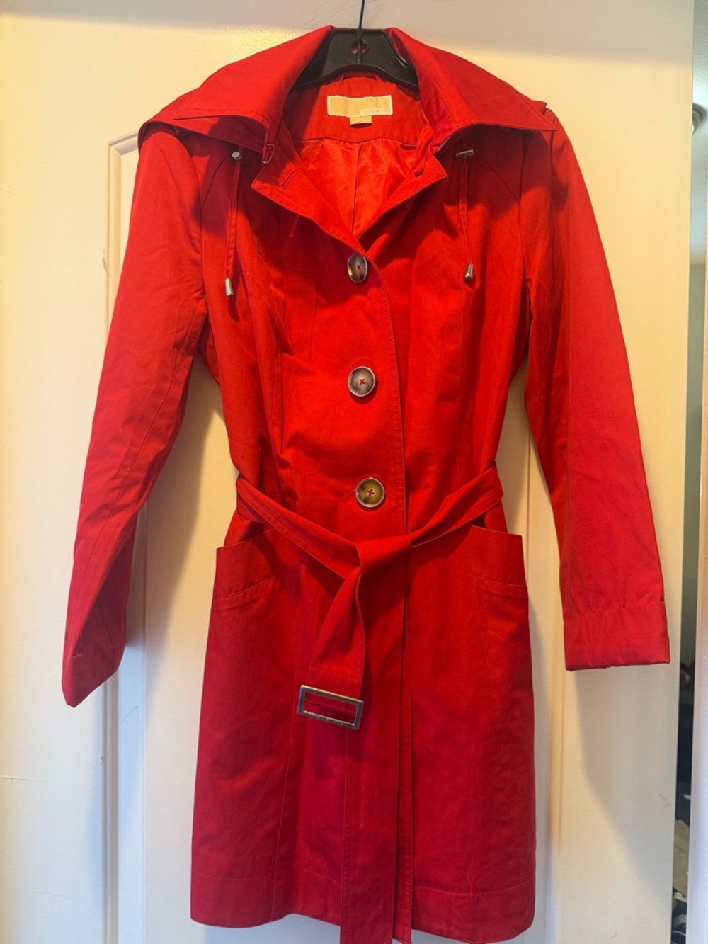 Michael Kors Bold Red Trench Coat with Belt
